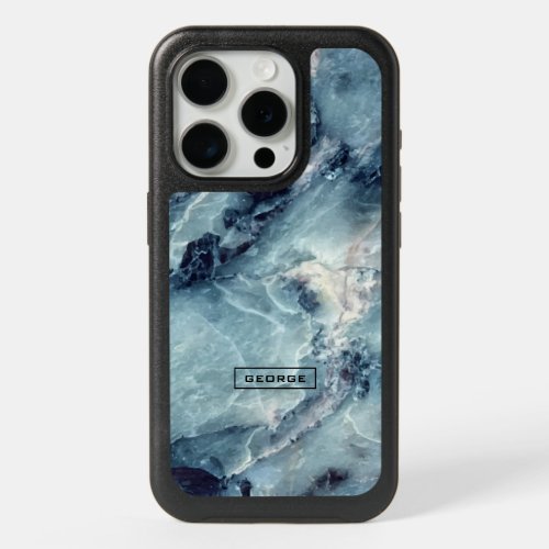 Realistic faux marble blue tint iPhone 15 pro case