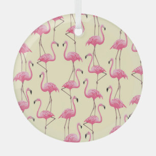 Realistic Flamingo Bird Vertical Pattern Glass Ornament