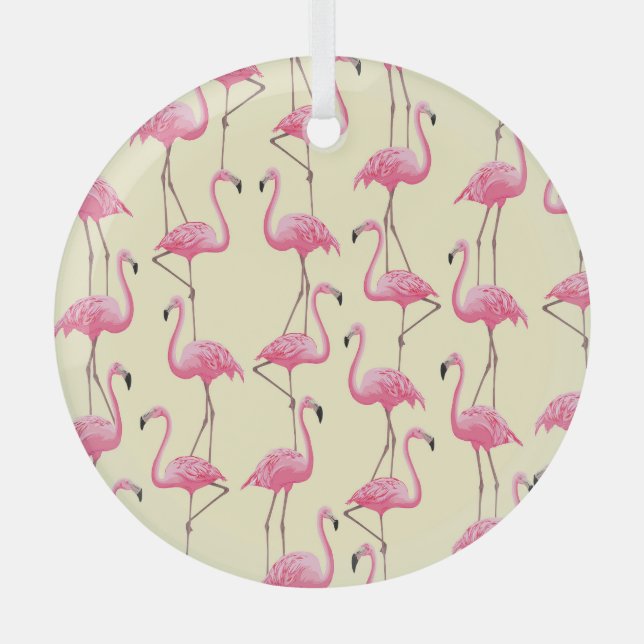 Realistic Flamingo Bird Vertical Pattern Glass Ornament (Front)