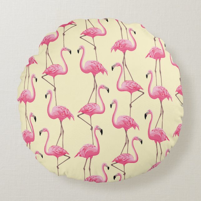 Realistic Flamingo Bird Vertical Pattern Round Pillow (Front)
