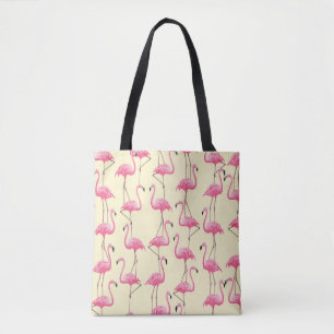 Realistic Flamingo Bird Vertical Pattern Tote Bag