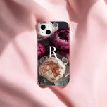 Realistic Flowers Decorative Monogram Case-Mate iPhone 14 Plus Case<br><div class="desc">Envision a stunning winter bouquet composed of lifelike burgundy, blush, and white flowers, set against a backdrop of dark hues. The deep burgundy blooms serve as the centerpiece, radiating warmth amidst the cooler tones. Delicate blush and white flowers accentuate the arrangement, providing a gentle contrast. This bouquet against the dark...</div>