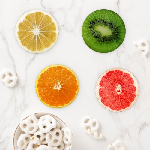 Realistic Fruit Slice Lemon Grapefruit Kiwi Orange Coaster Set