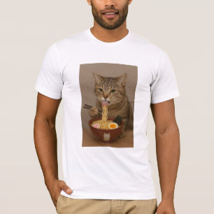 Realistic Funny Cat Eating Ramen Graphic Tee