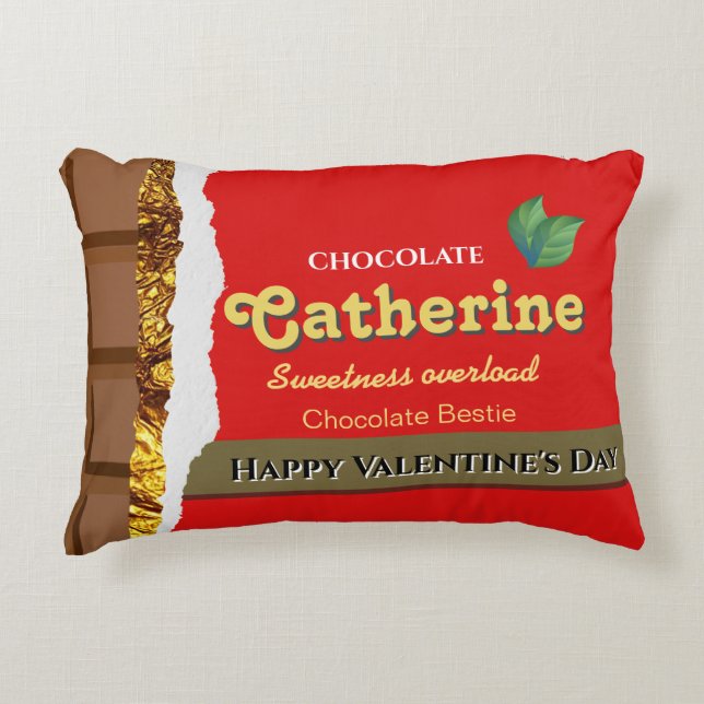Realistic Funny Chocolate Lover Valentine Name Accent Pillow (Front)