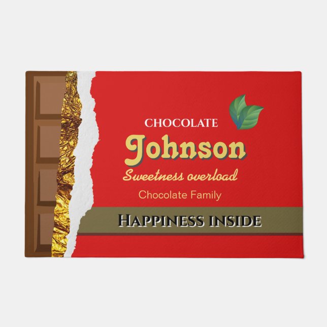 Realistic Funny Chocolate Lover Valentine Name Doormat (Front)