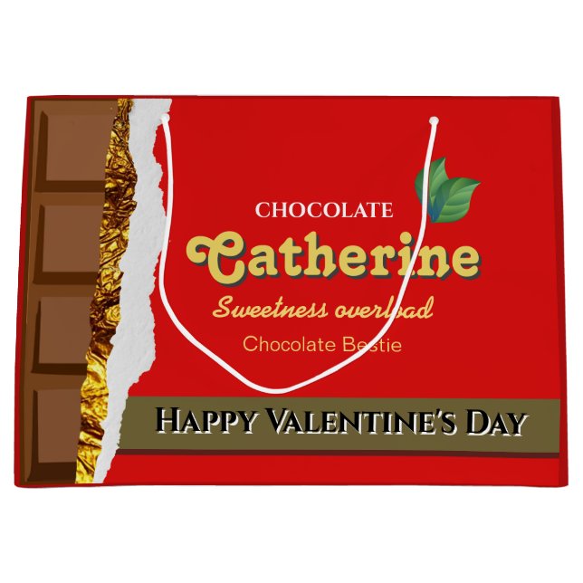 Realistic Funny Chocolate Lover Valentine Name Large Gift Bag (Front)
