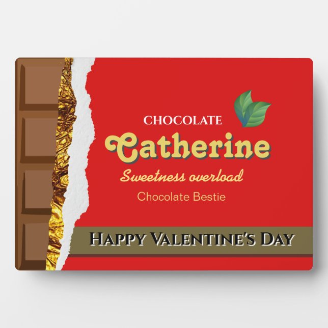 Realistic Funny Chocolate Lover Valentine Name Plaque (Front)