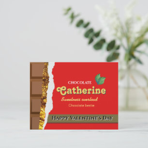 Realistic Funny Chocolate Lover Valentine Name Postcard