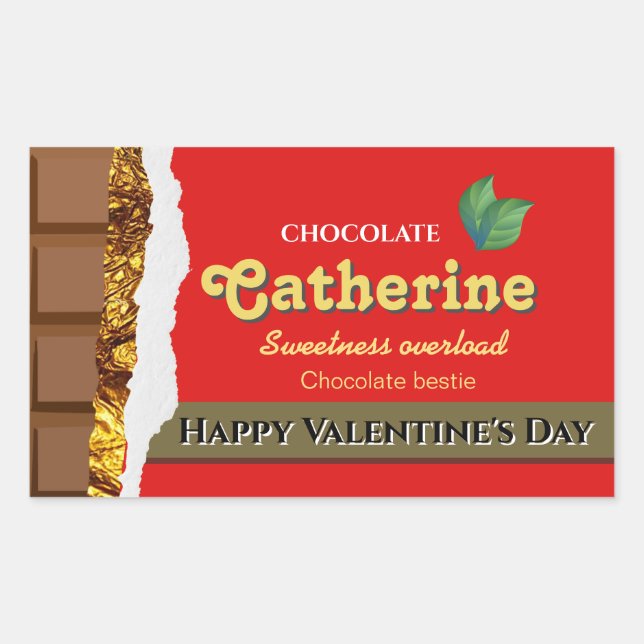 Realistic Funny Chocolate Lover Valentine Name Rectangular Sticker (Front)