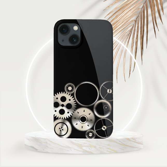 Realistic Gears on Black and Gray  Case-Mate iPhone Case (Realistic Gears on Black and Gray Background Steampunk Theme Phone Case)