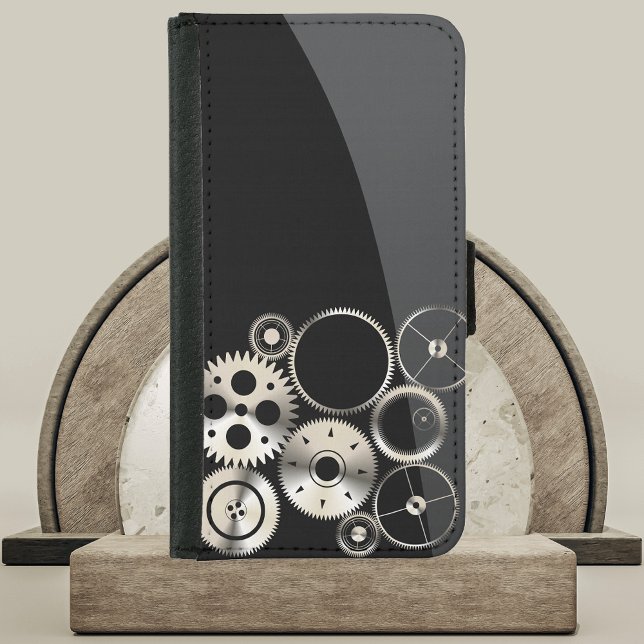 Realistic Gears on Black and Gray Samsung Galaxy Wallet Case (Realistic Gears on Black and Gray Phone Case)