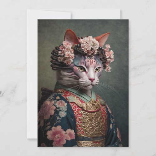 Realistic Geisha Cat  Holiday Card