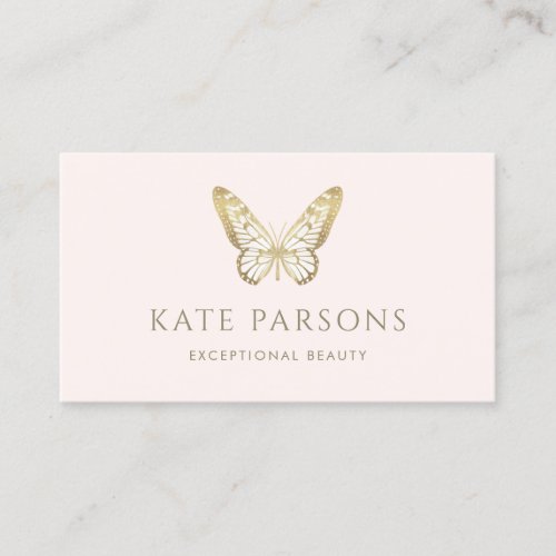 Realistic Gold Butterfly Pink Business Card