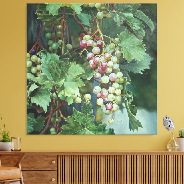 Realistic Grape Vine with Leaves – Fine Art Canvas Print (Insitu(LivingRoom))