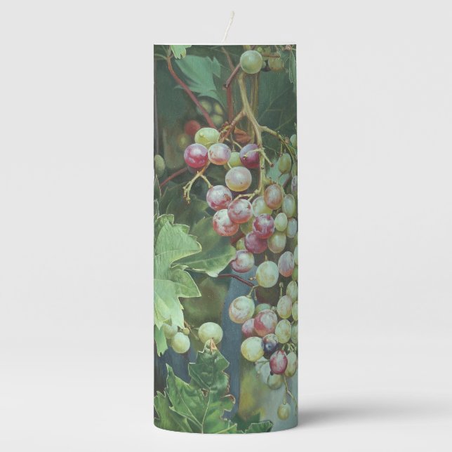 Realistic Grape Vine with Leaves – Fine Art Pillar Candle (Front)