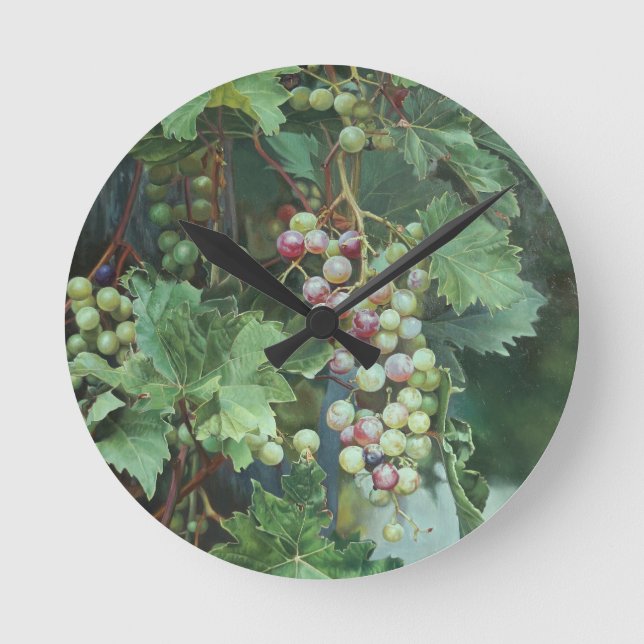 Realistic Grape Vine with Leaves – Fine Art Round Clock (Front)