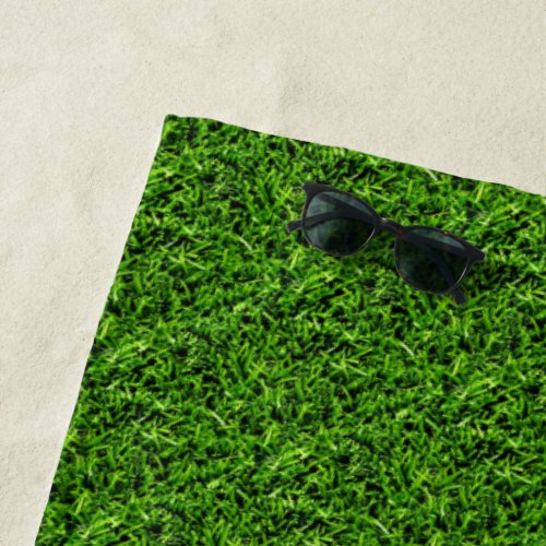   Realistic Grass Photo Texture Funny Bright Green Beach Towel