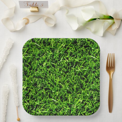   Realistic Grass Photo Texture Funny Bright Green Paper Plates