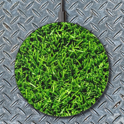   Realistic Grass Photo Texture Funny Bright Green Wireless Charger