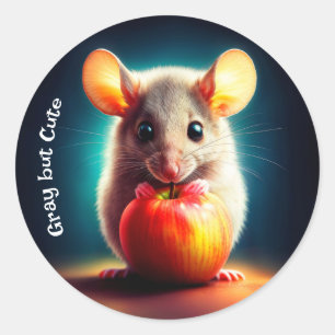 Realistic gray mouse artwork glowing colors classic round sticker