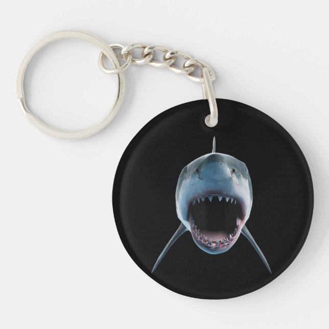 realistic great white shark Attack for lovers  Keychain (Front)