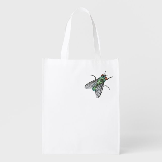 Realistic Green Bottle house Fly    Grocery Bag (Front)
