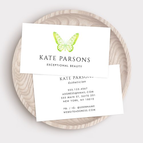 Realistic Green Butterfly Pink Business Card