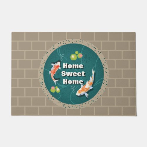 Realistic Green Japanese Koi Fish Pond  Doormat