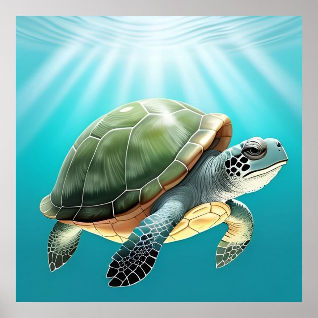 Realistic Green Turtle Poster (Front)