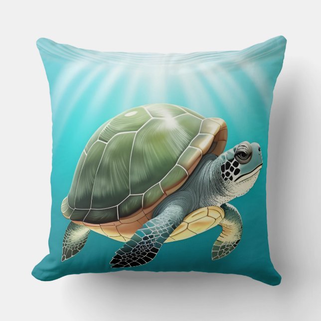 Realistic Green Turtle Throw Pillow (Front)