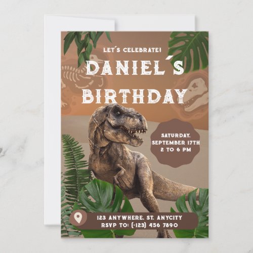 Realistic Green white Dinosaur Birthday Invitation