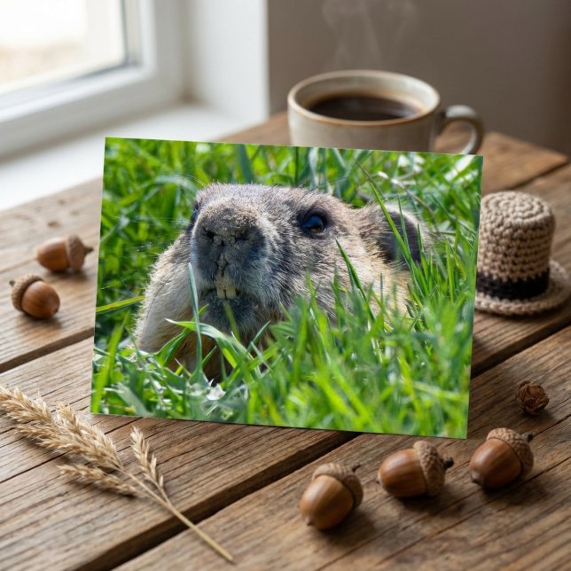 Realistic Groundhog Head Peeking Through Grass Art Postcard (Creator Uploaded)