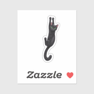 Realistic Hanging Black Cat Green Eyes Art Sticker