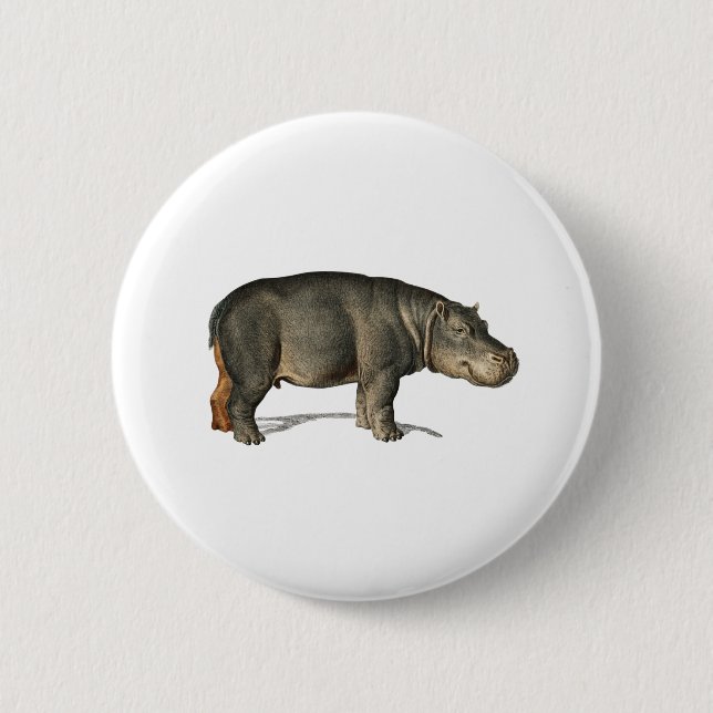 Realistic Hippo Illustration hippopotamus Button (Front)