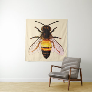 Realistic Honey Bee Art Illustration Tapestry