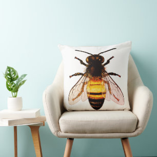 Realistic Honey Bee Art Illustration Throw Pillow