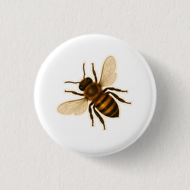 Realistic Honey Bee Design Button (Front)