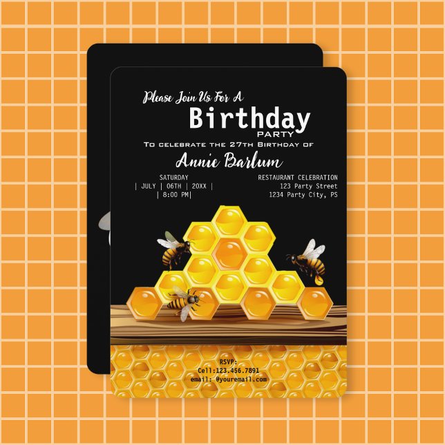 Realistic Honeybee & Honeycomb Birthday Invitation (Buzzworthy Celebrations Begin Here.)