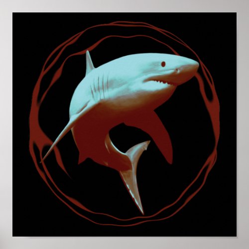 Realistic Illustration  Great White Shark Poster