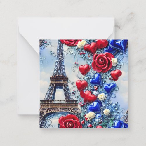  Realistic Intricate French 14th of July Blue Red Note Card