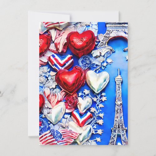 Realistic Intricate French 14th of July Blue Red Thank You Card