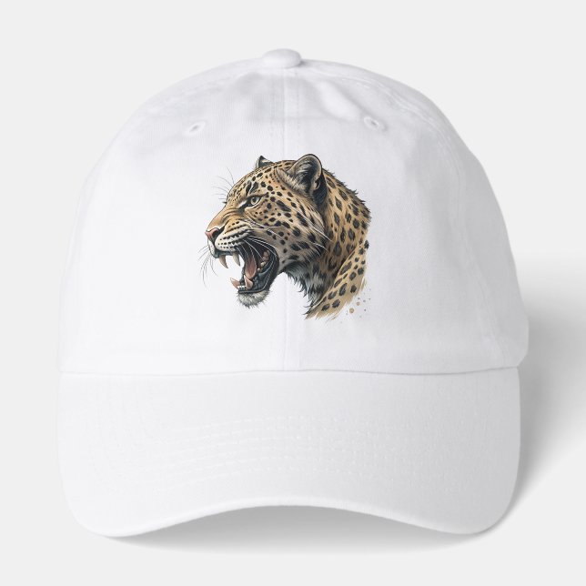 Realistic Leopard Portrait Embroidered Style Baseb Hat (Front)
