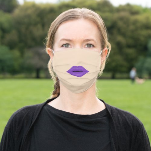 Realistic Lips w Purple Lipstick Glossy Resting Adult Cloth Face Mask