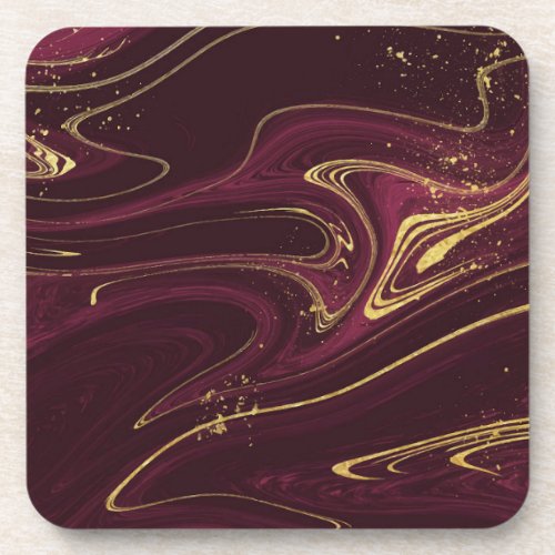 Realistic Liquid Marble With Gold Beverage Coaster