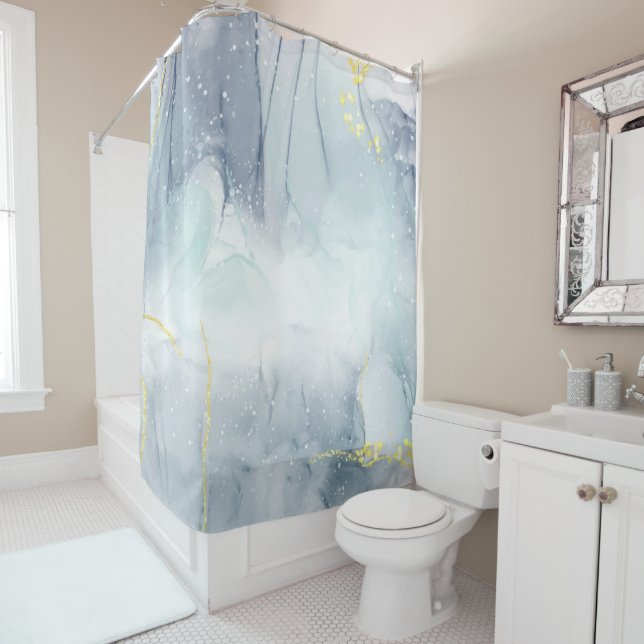 Realistic Liquid Marble With Gold Shower Curtain (In Situ)