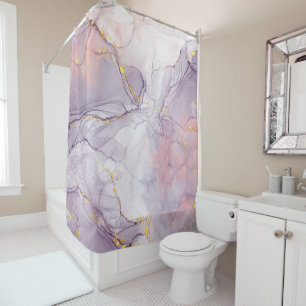 Realistic Liquid Marble With Gold Shower Curtain