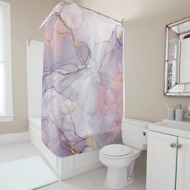 Realistic Liquid Marble With Gold Shower Curtain (In Situ)