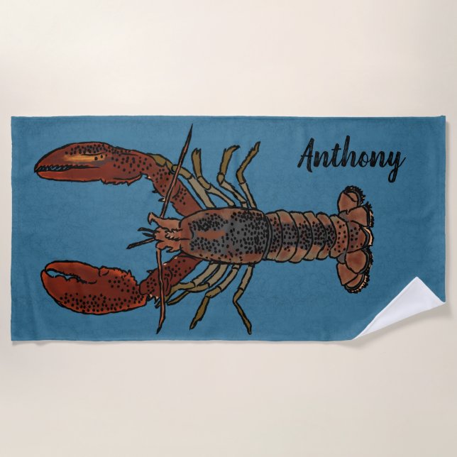 Realistic Lobster Illustrations Personalized Beach Towel (Front)
