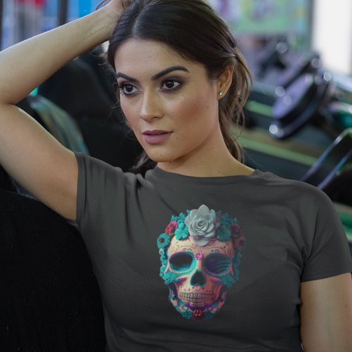 Realistic Mexican Day of the Dead Ladies Skull Art T_Shirt